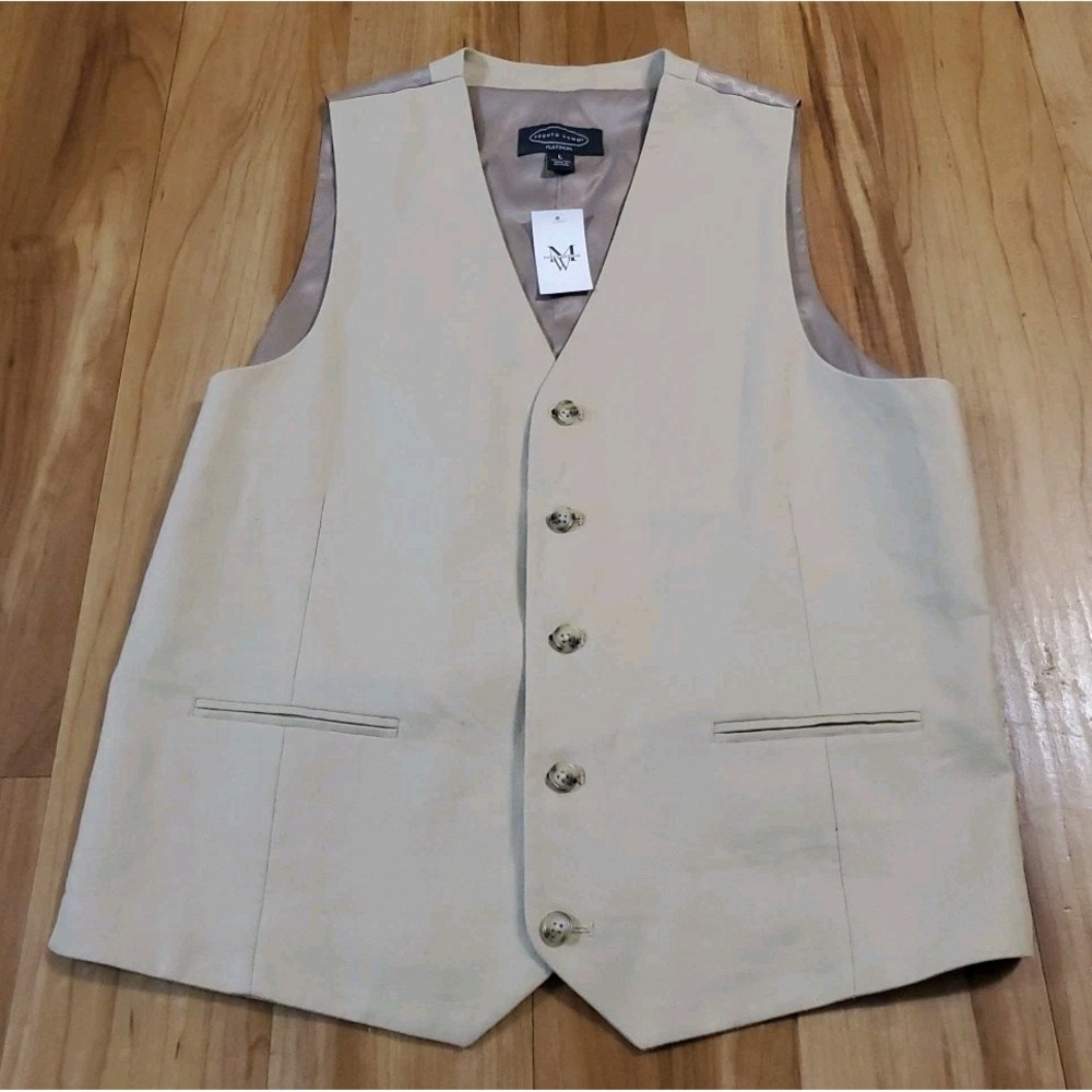 Pronto Uomo Platinum Linen Vest Mens Size‎ Large Tan Dress Button Mens Warehouse